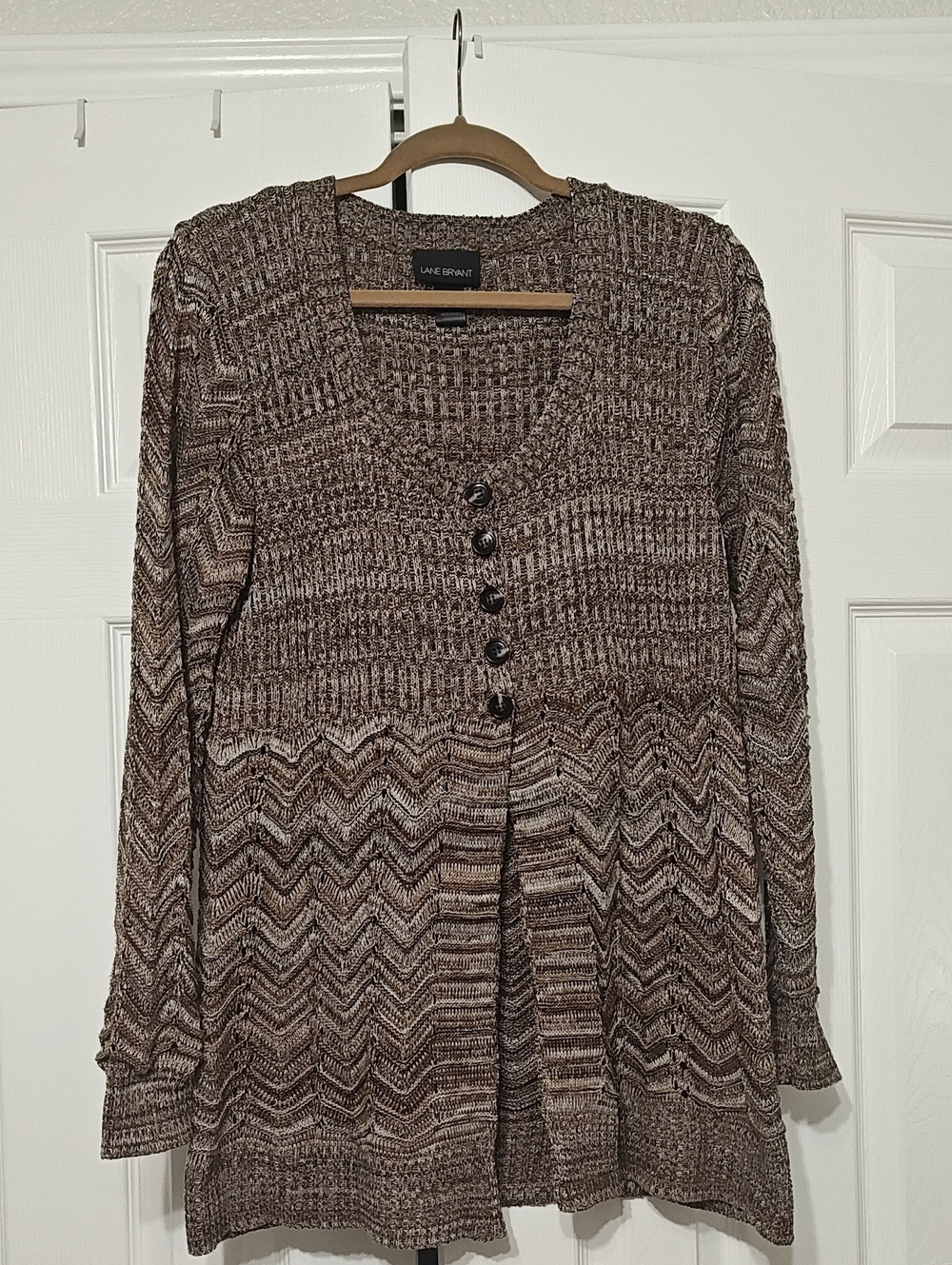 Lane Bryant Brown Marled Chevron Button-Front Cardigan